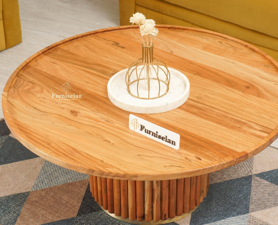Koramangala Solid Wood Round Coffee Table - Coffee Table - Furniselan - Natural - Finish