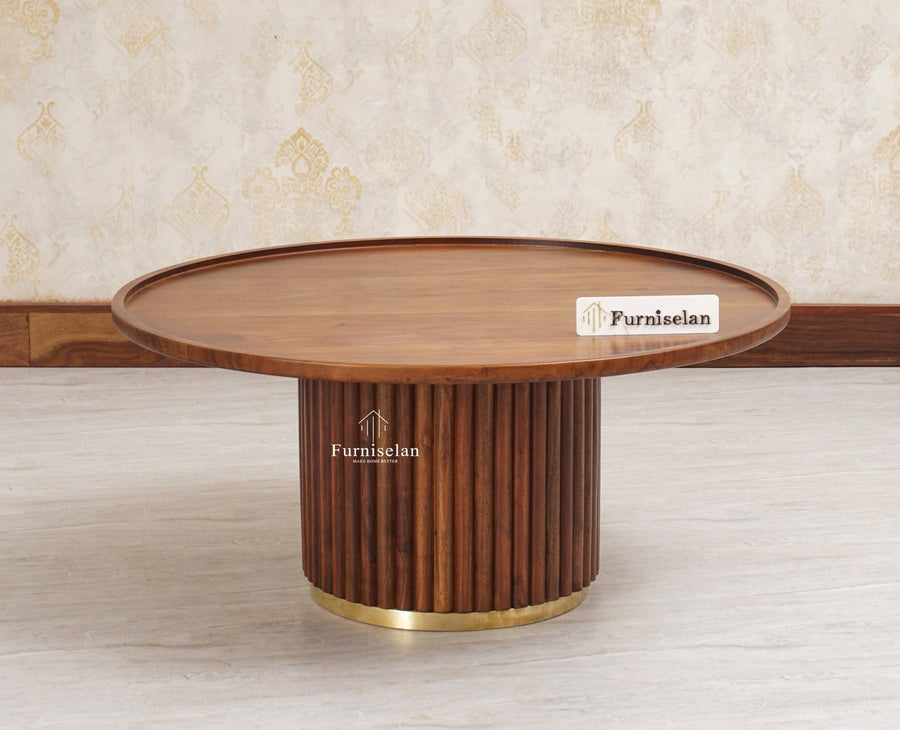 Koramangala Solid Wood Round Coffee Table - Coffee Table - Furniselan - Teak - Finish