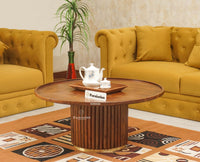 Koramangala Solid Wood Round Coffee Table - Coffee Table - Furniselan - Teak - Finish
