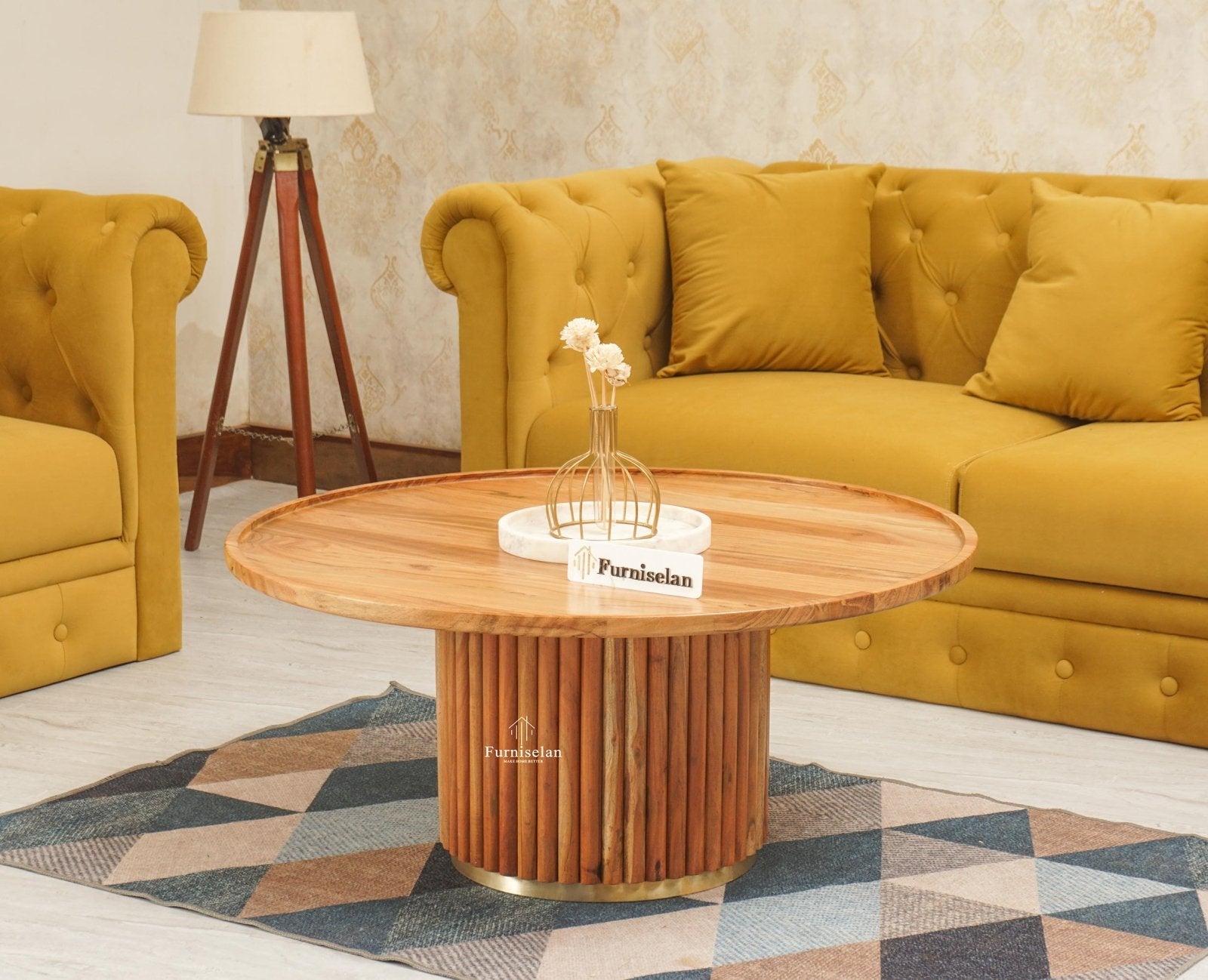 Koramangala Solid Wood Round Coffee Table - Coffee Table - Furniselan - Natural - Finish
