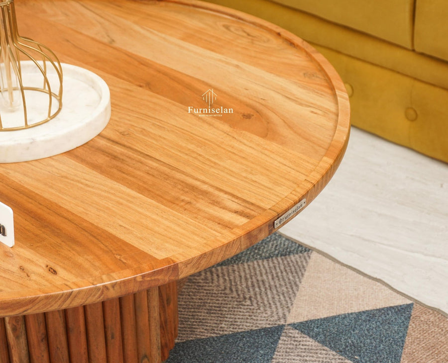 Koramangala Solid Wood Round Coffee Table - Coffee Table - Furniselan - Natural - Finish