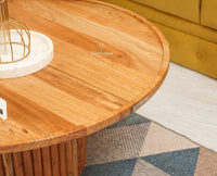Koramangala Solid Wood Round Coffee Table - Coffee Table - Furniselan - Natural - Finish