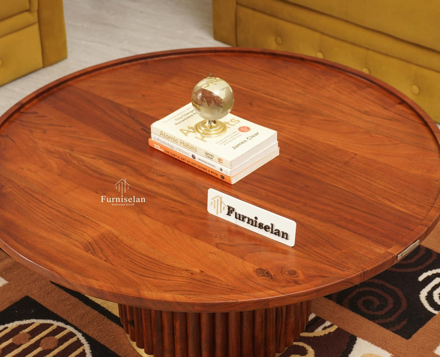 Koramangala Solid Wood Round Coffee Table - Coffee Table - Furniselan - Maple - Finish
