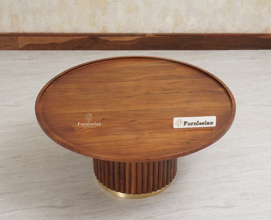 Koramangala Solid Wood Round Coffee Table - Coffee Table - Furniselan - Teak - Finish