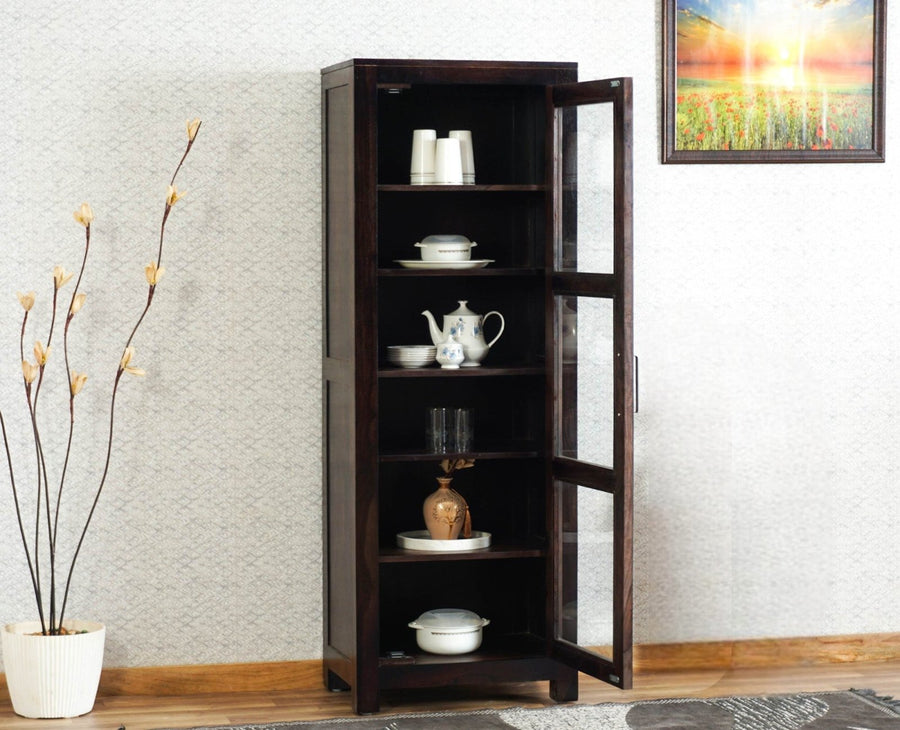 Kottayam Sheesham Wood Kitchen Crockery Cabinet One Door Furniselan - Grey-Finish