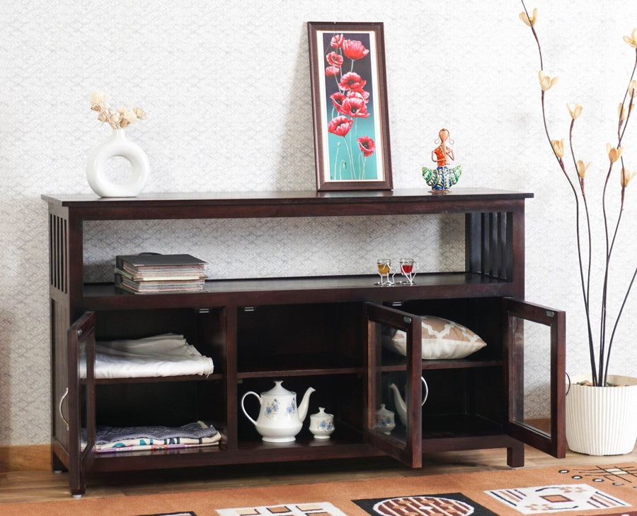 Kozhikode Sheesham Wood Three Door Kitchen Crockery Cabinet Furniselan - Grey-Finish