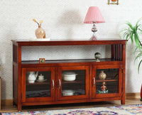 Kozhikode Sheesham Wood Three Door Kitchen Crockery Cabinet Furniselan - Maple-Finish