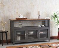 Kozhikode Sheesham Wood Three Door Kitchen Crockery Cabinet - Tv Cabinet - Furniselan - Slate-Grey