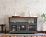 Kozhikode Sheesham Wood Three Door Kitchen Crockery Cabinet - Tv Cabinet - Furniselan - Slate-Grey