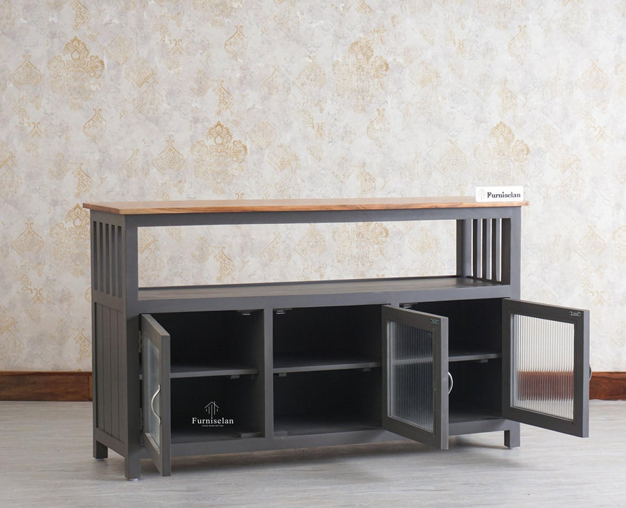 Kozhikode Sheesham Wood Three Door Kitchen Crockery Cabinet - Tv Cabinet - Furniselan - Slate-Grey