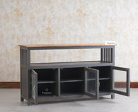 Kozhikode Sheesham Wood Three Door Kitchen Crockery Cabinet - Tv Cabinet - Furniselan - Slate-Grey