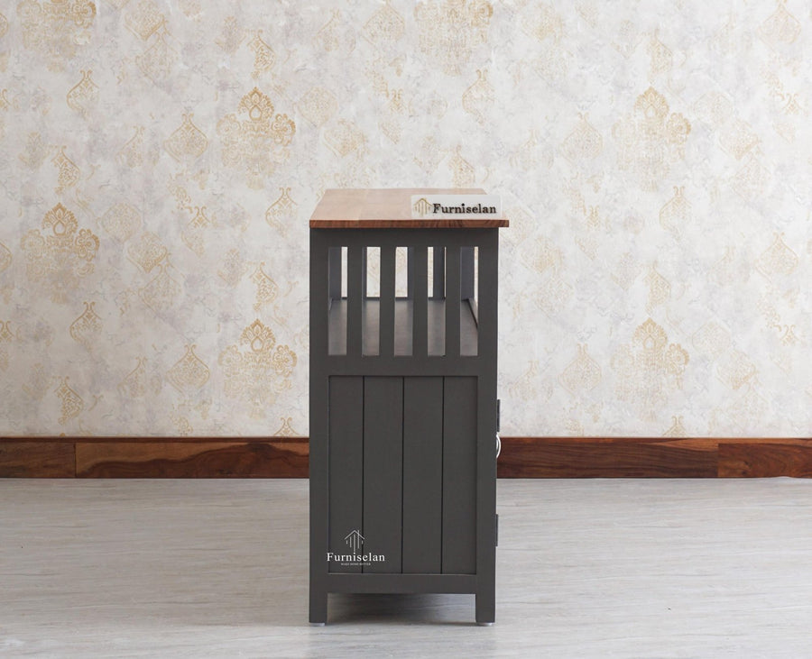 Kozhikode Sheesham Wood Three Door Kitchen Crockery Cabinet - Tv Cabinet - Furniselan - Slate-Grey