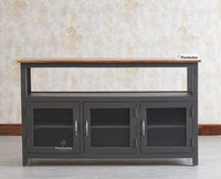 Kozhikode Sheesham Wood Three Door Kitchen Crockery Cabinet - Tv Cabinet - Furniselan - Slate-Grey