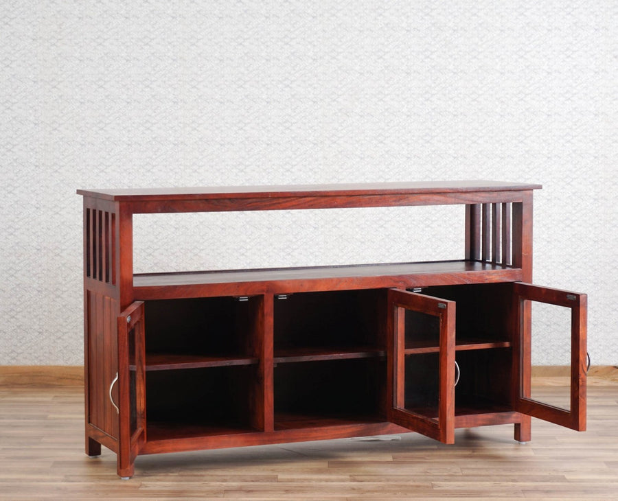 Kozhikode Sheesham Wood Three Door Kitchen Crockery Cabinet Furniselan - Maple-Finish