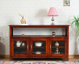 Kozhikode Sheesham Wood Three Door Kitchen Crockery Cabinet Furniselan - Maple-Finish