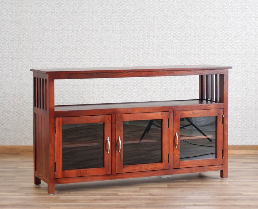Kozhikode Sheesham Wood Three Door Kitchen Crockery Cabinet Furniselan - Maple-Finish