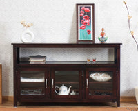 Kozhikode Sheesham Wood Three Door Kitchen Crockery Cabinet Furniselan - Grey-Finish