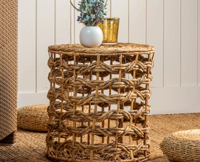 Lavander Woven Pouf – Modern Upholstered Dining Chair for Home & Café Natural Beige