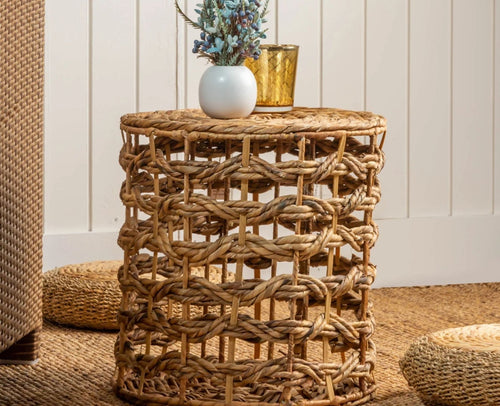 Lavander Woven Pouf – Modern Upholstered Dining Chair for Home & Café Natural Beige