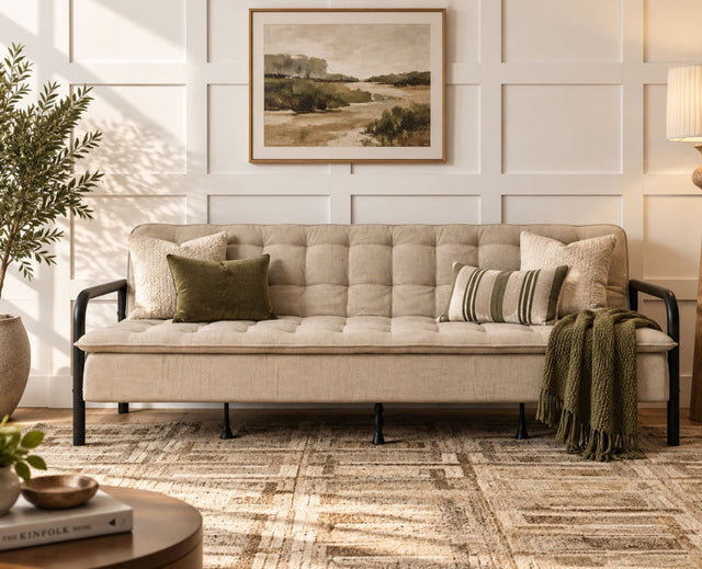 Lennox Tufted Convertible Sofa Bed -  Brown