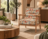 Levon Rubber Wood Arm Chair with Cotton Fabric