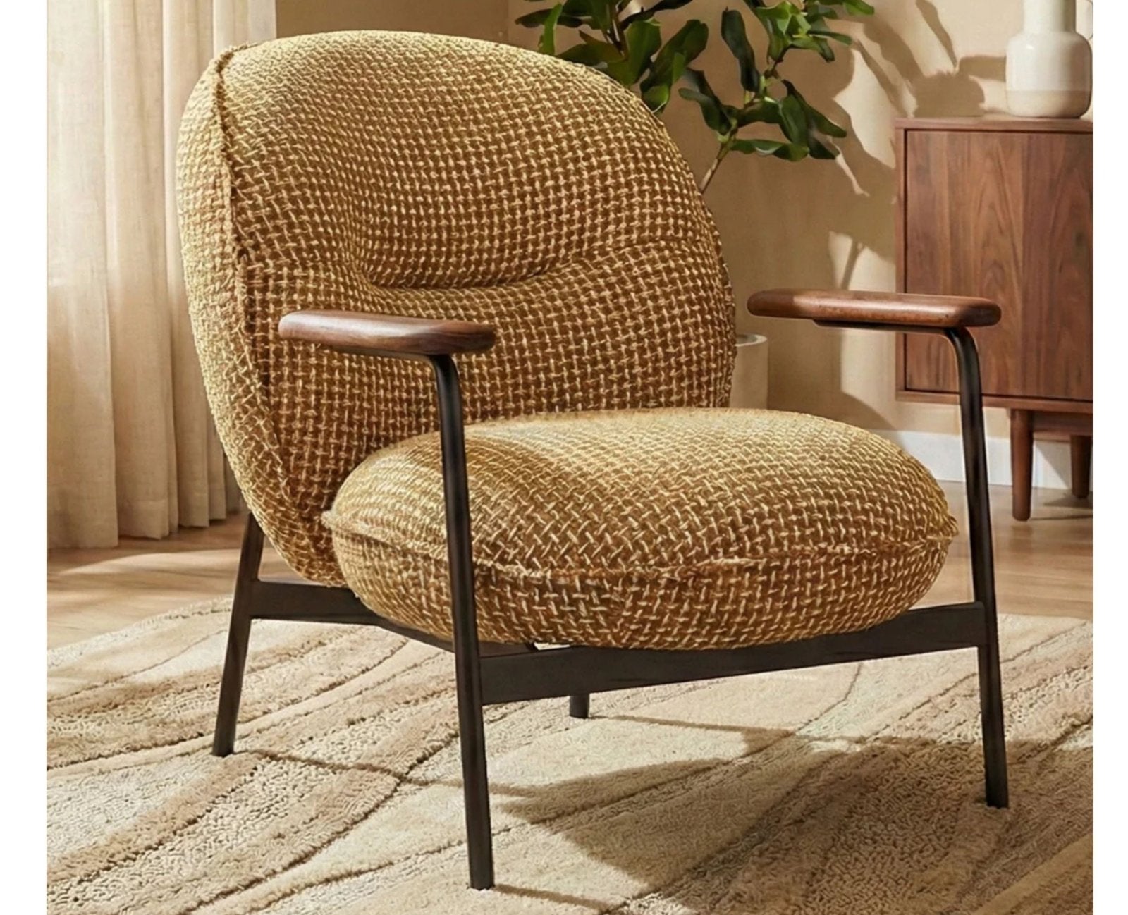 Lincoln Cotton Wooden Arm Chair Furniselan Mustard Yellow