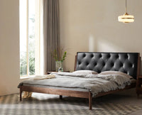 London Classic Wooden King Upholstered Bed Furniselan Teak Finish