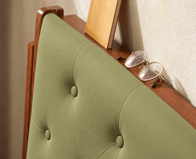 London Classic Wooden King Upholstered Bed Teak Finish