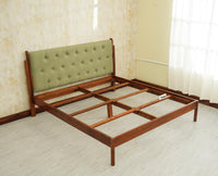 London Classic Wooden King Upholstered Bed Teak Finish