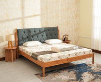London Classic Wooden Queen Upholstered Bed Natural Finish