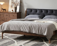 London Classic Wooden Queen Upholstered Bed Furniselan  Teak Finish