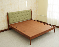 London Classic Wooden Queen Upholstered Bed Teak Finish