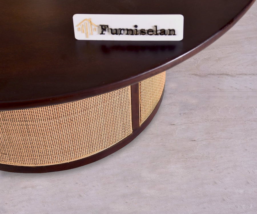 Luton Rattan Cane Wooden Round Coffee Table - Coffee Table - Furniselan - Grey-Finish