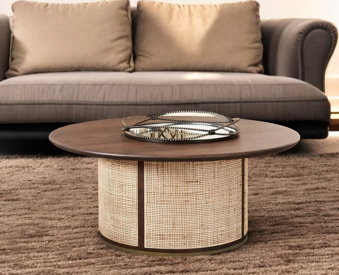 Luton Rattan Cane Wooden Round Coffee Table Furniselan