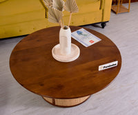 Luton Rattan Cane Wooden Round Coffee Table - Coffee Table - Furniselan - Brown-Finish