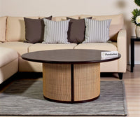 Luton Rattan Cane Wooden Round Coffee Table - Coffee Table - Furniselan - Grey-Finish