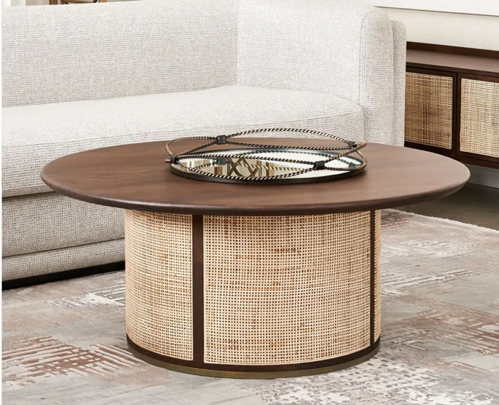 Luton Rattan Cane Wooden Round Coffee Table Furniselan