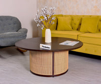 Luton Rattan Cane Wooden Round Coffee Table - Coffee Table - Furniselan - Grey-Finish