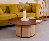 Luton Rattan Cane Wooden Round Coffee Table - Coffee Table - Furniselan - Brown-Finish
