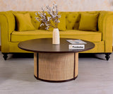 Luton Rattan Cane Wooden Round Coffee Table - Coffee Table - Furniselan - Grey-Finish