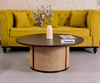 Luton Rattan Cane Wooden Round Coffee Table - Coffee Table - Furniselan - Grey-Finish