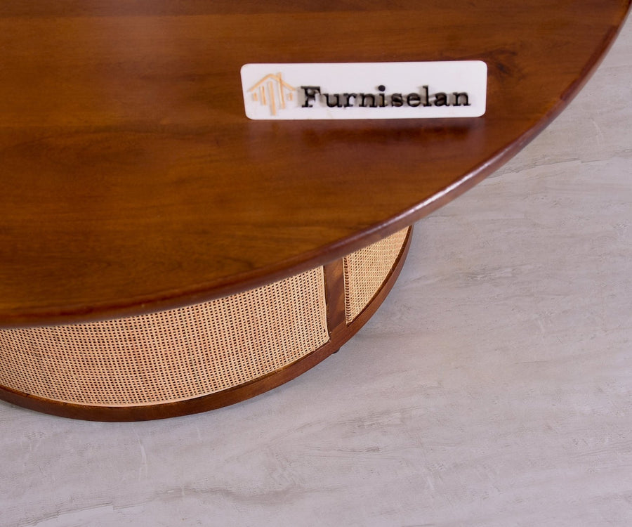 Luton Rattan Cane Wooden Round Coffee Table - Coffee Table - Furniselan - Brown-Finish