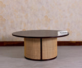 Luton Rattan Cane Wooden Round Coffee Table - Coffee Table - Furniselan - Grey-Finish