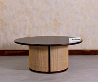 Luton Rattan Cane Wooden Round Coffee Table - Coffee Table - Furniselan - Grey-Finish
