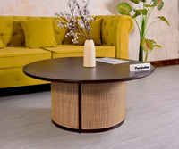 Luton Rattan Cane Wooden Round Coffee Table - Coffee Table - Furniselan - Grey-Finish