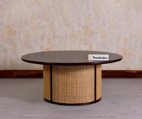 Luton Rattan Cane Wooden Round Coffee Table - Coffee Table - Furniselan - Grey-Finish
