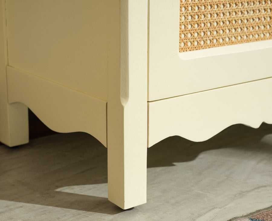 Maison Wooden Cane Premium Sideboard –  2 Drawer Storage Cabinet with Doors Frosty White