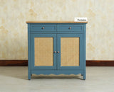 Maison Wooden Cane Premium Sideboard –  2 Drawer Storage Cabinet with Doors China Blue