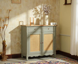Maison Wooden Cane Premium Sideboard –  2 Drawer Storage Cabinet with Doors Cool Grey