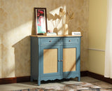 Maison Wooden Cane Premium Sideboard –  2 Drawer Storage Cabinet with Doors China Blue